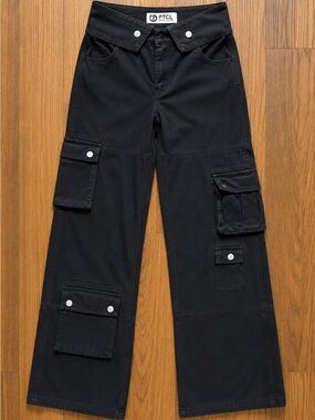 PTCL Ethical Clothing Foldover Waistband  Pocketed Denim Grunge Cargo Pants